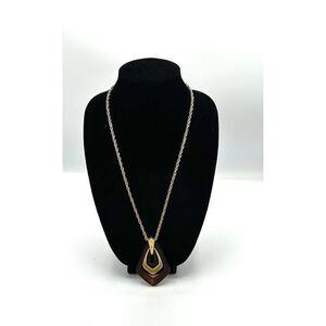 Avon Brown Multi Ring Pendant NECKLACE Vintage Goldtone Medallion 26" Signed